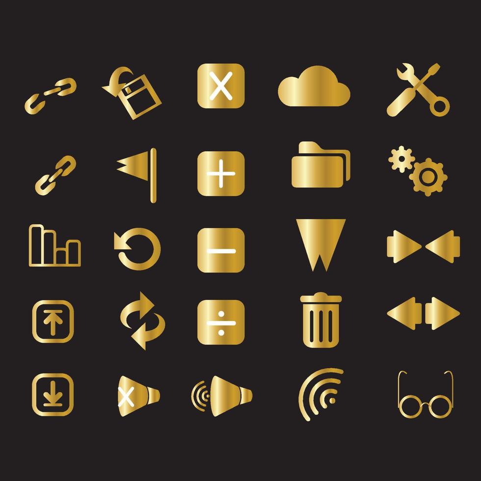 Gold toolbar interface icons vector