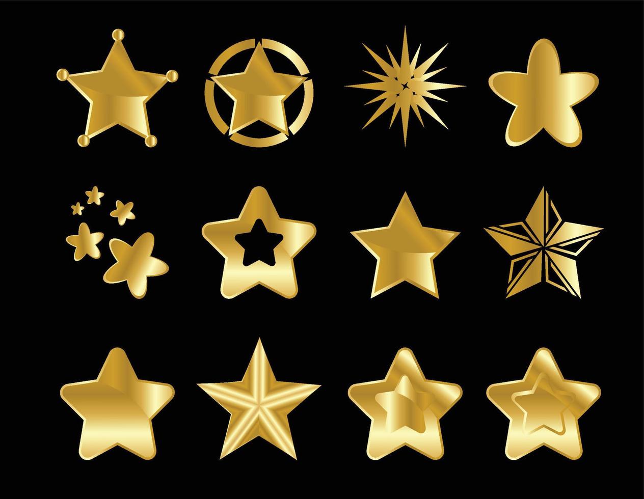 Set of gold start icons isolated on black background vector