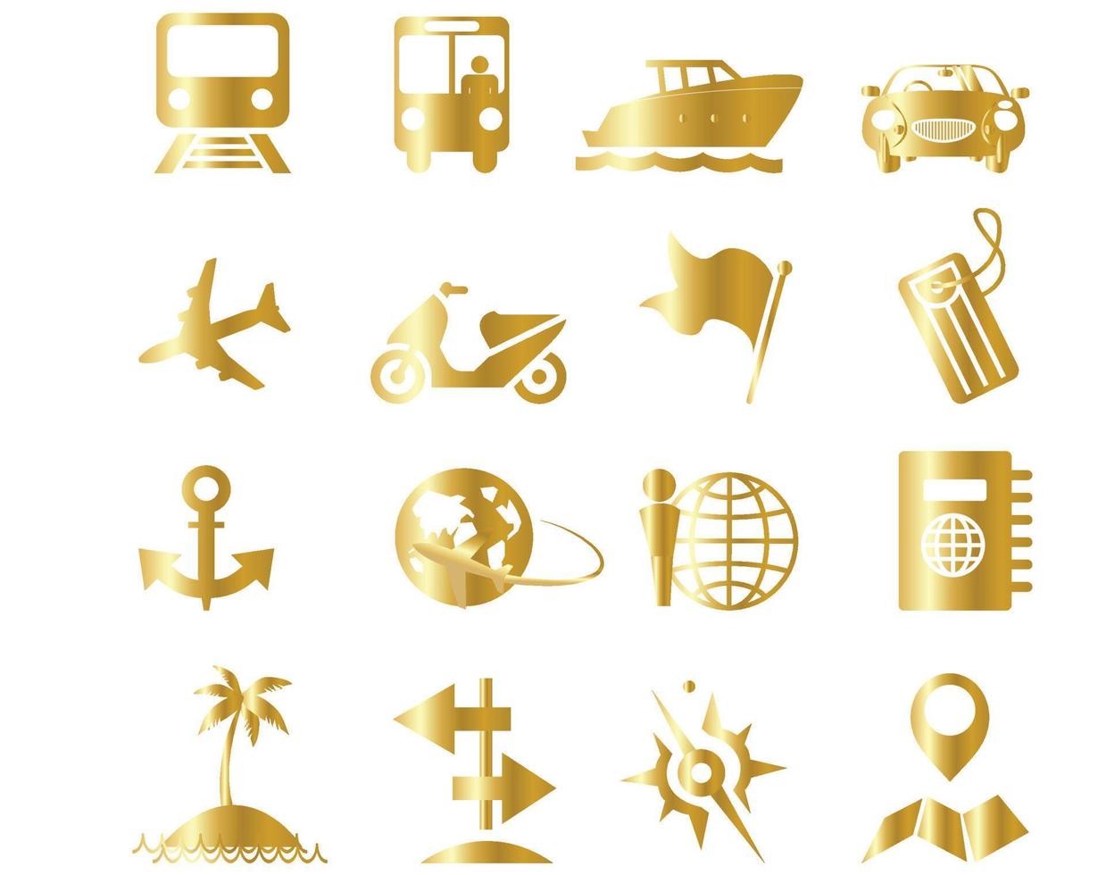 conjunto de iconos de viaje de oro vector