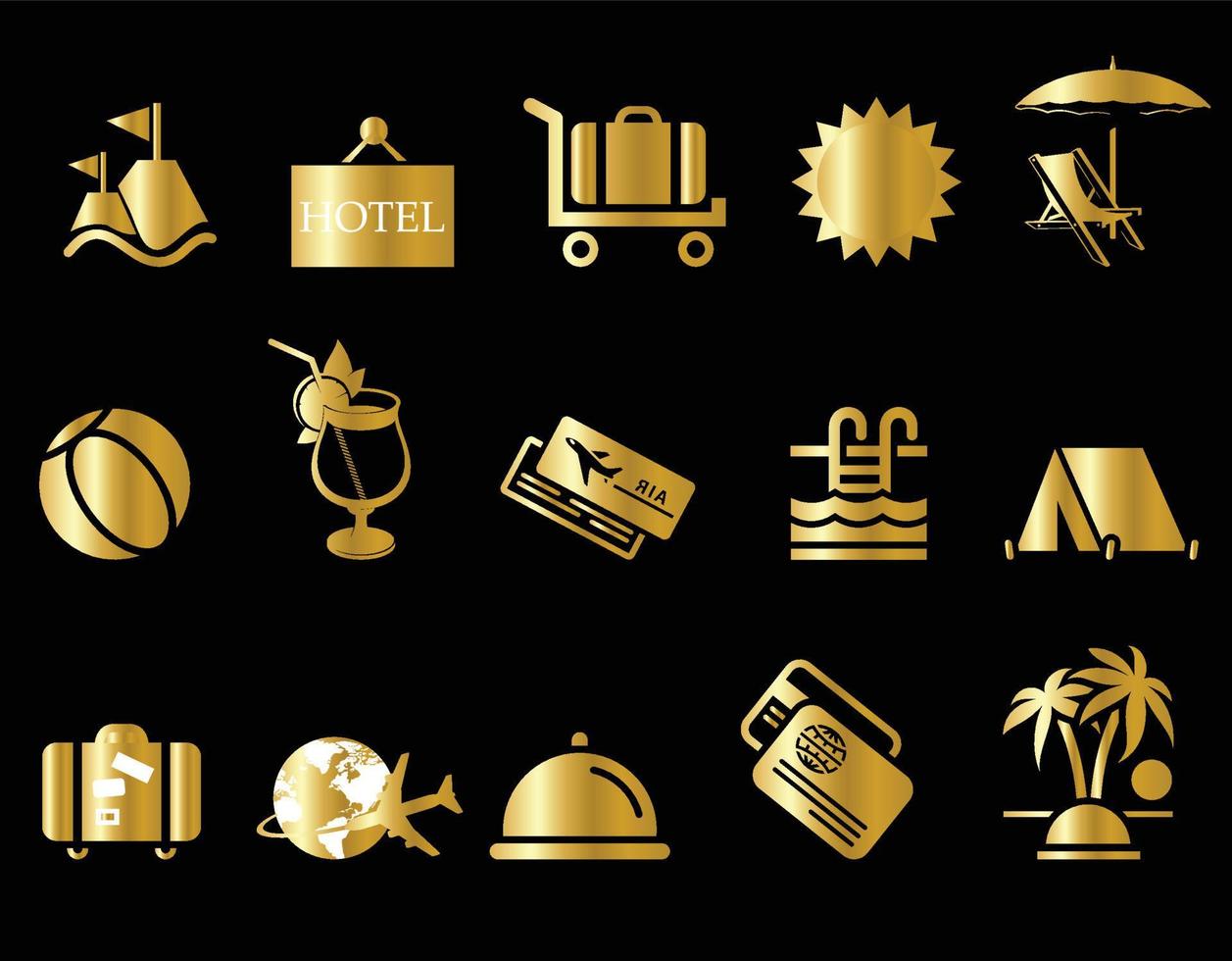 Gold summer and vacation icons vector