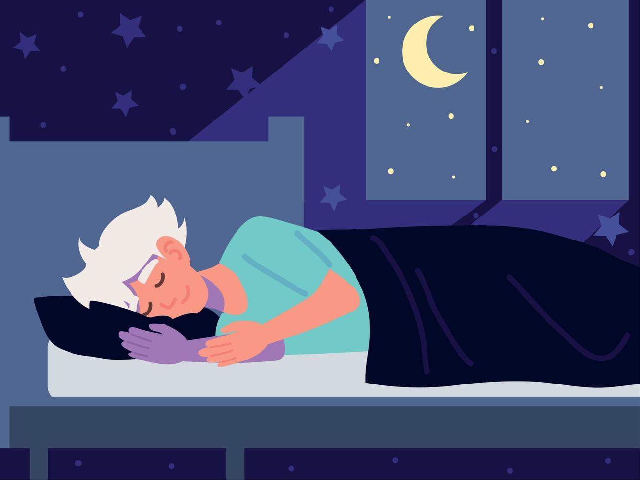 young man sleeping on bed vector