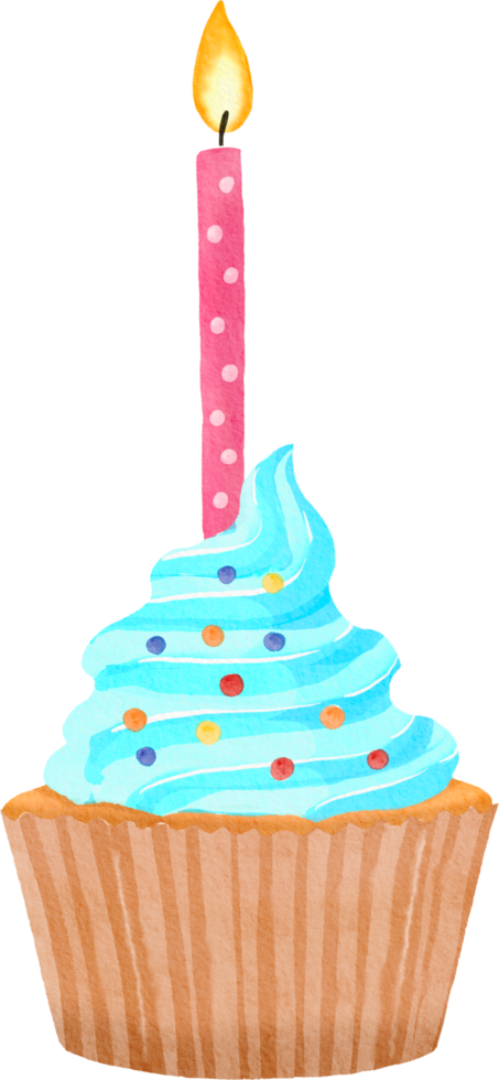 Watercolor colorful birthday cupcake png