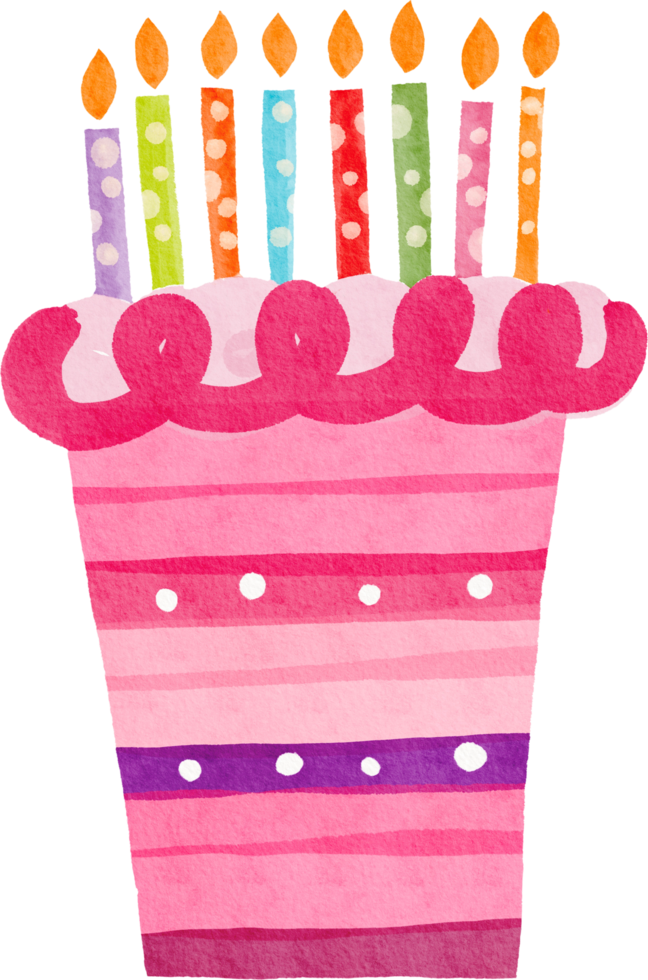 Watercolor colorful bithday cake png