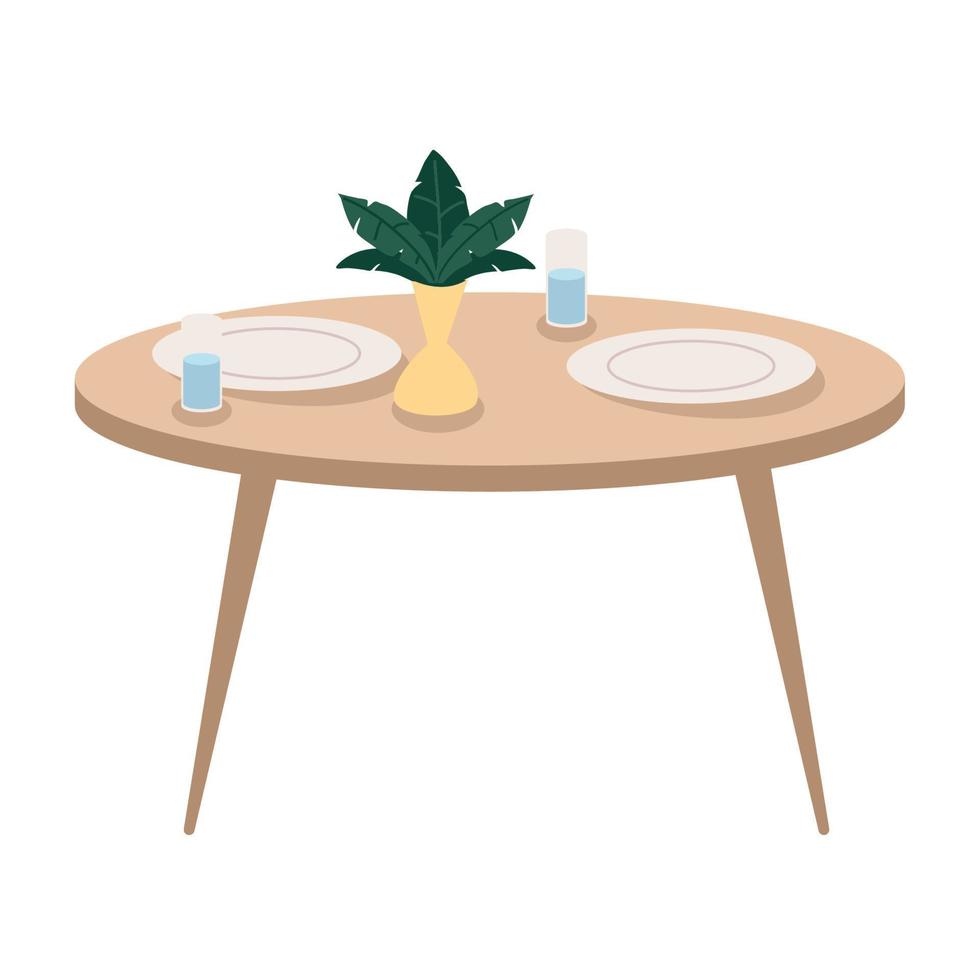 mesa con vajilla y planta vector