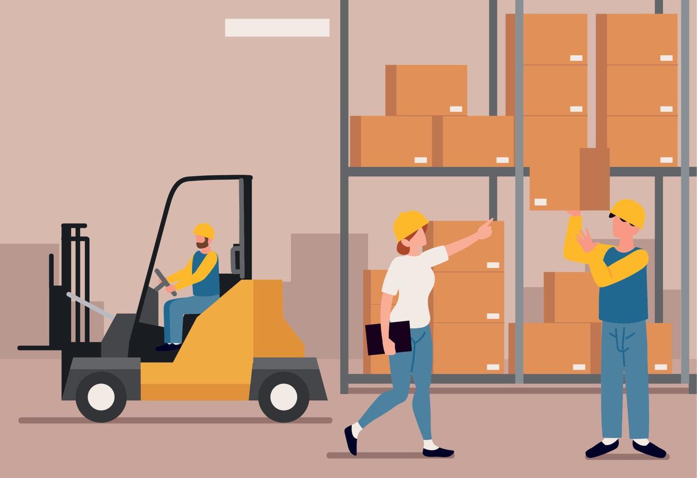 warehouse interior with people vector