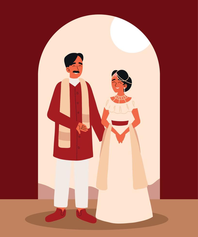 muslim wedding couple characters vector