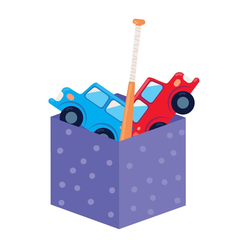 caja de juguetes con carros vector