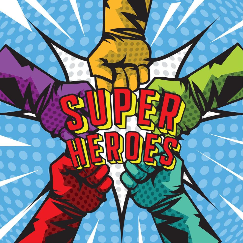 superheroes punch hands vector