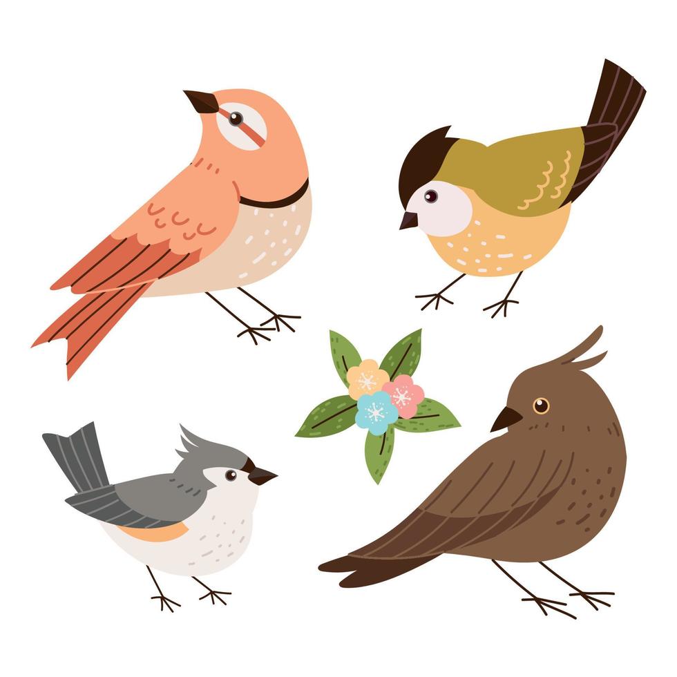 icons set birds and flower vector