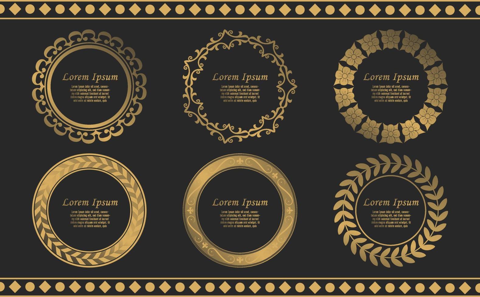 gold circle frame wreath collection. Circular baroque pattern. Round floral ornament. Vintage Frames. Greeting card. Wedding invitation. retro style vector