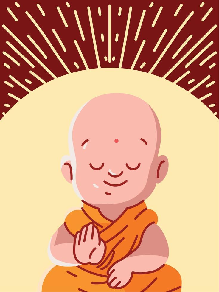 cute meditating monk vector