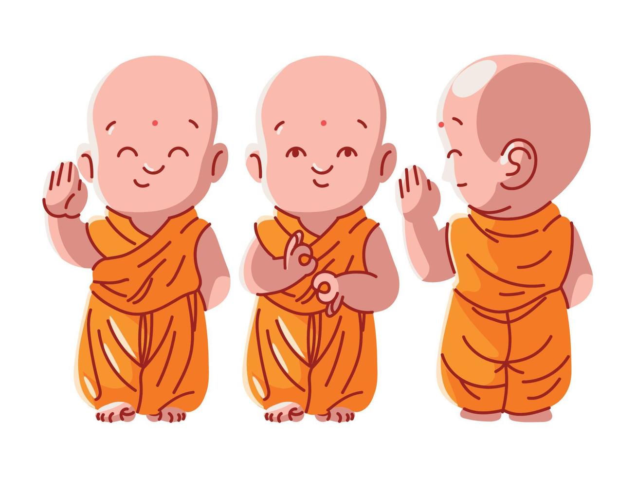 monks in orange robe vector