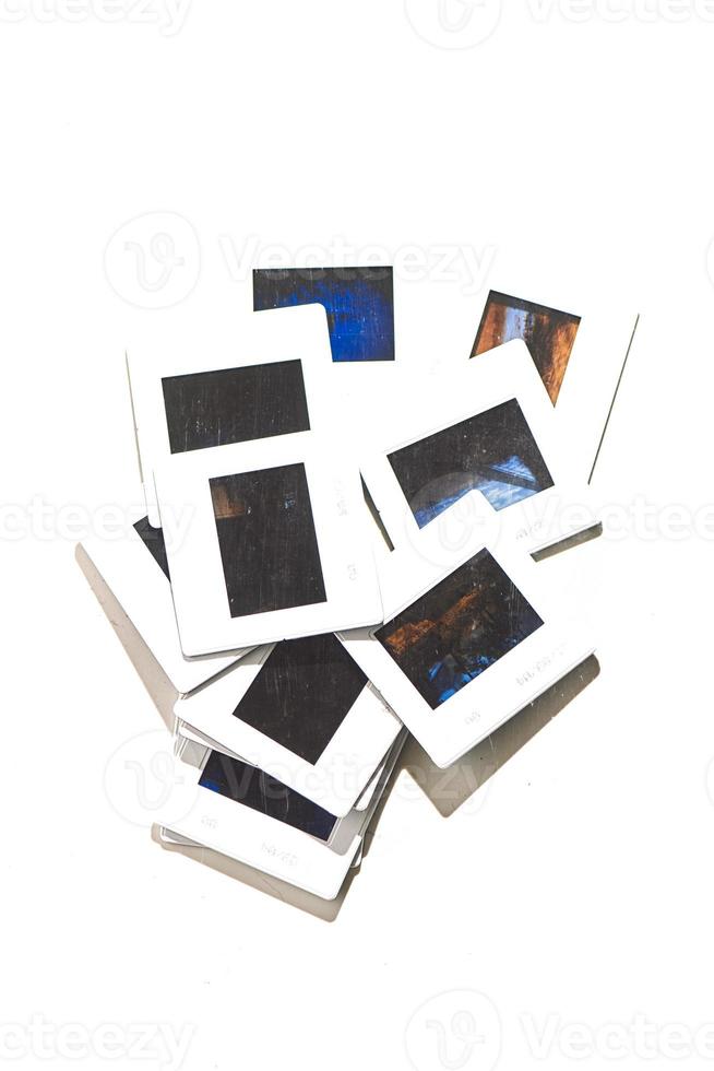 Some old slides on a white background photo