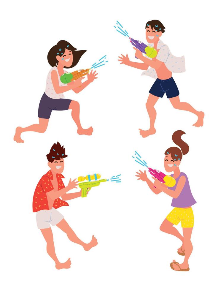 people playing with water gun vector