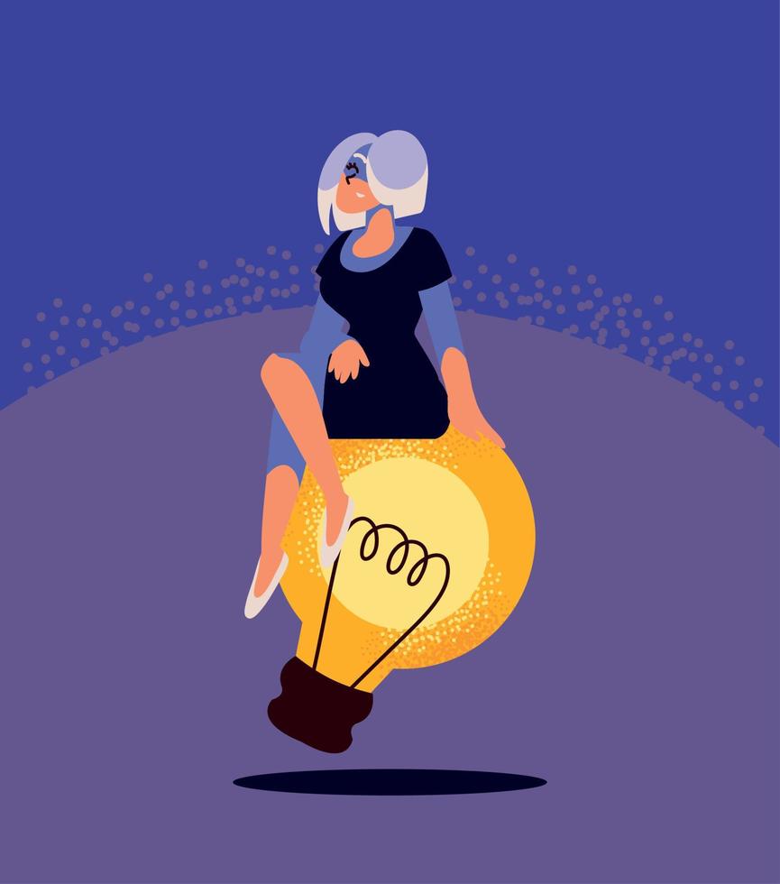 young woman sitting on bulb vector