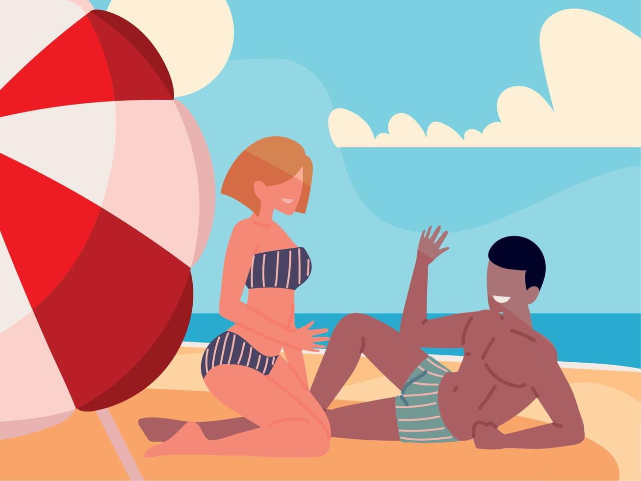 relaxing couple in beach vector