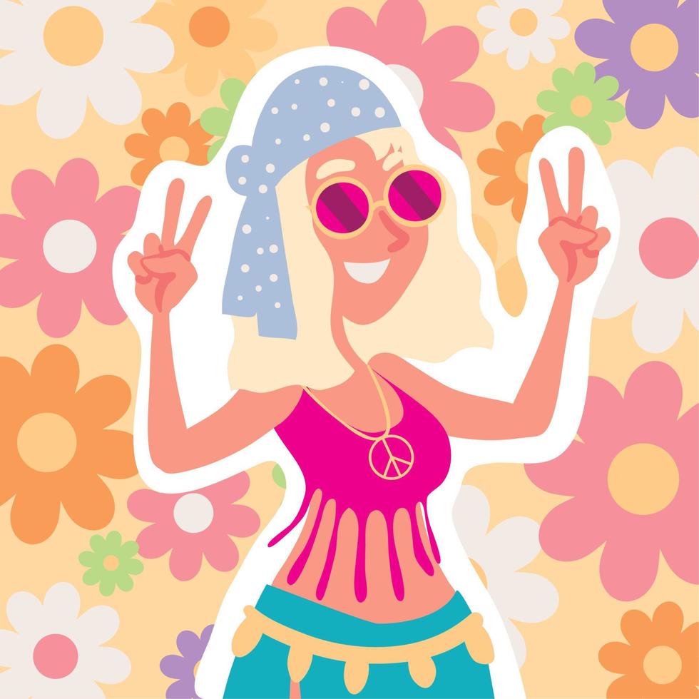 mujer hippie feliz vector