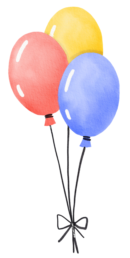 Watercolor hand drawn colorful balloon png