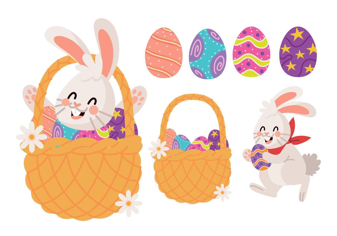 easter bunnies and eggs vector