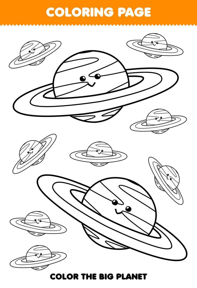 Education game for children coloring page big or small picture of solar system planet with ring line art printable worksheet vector