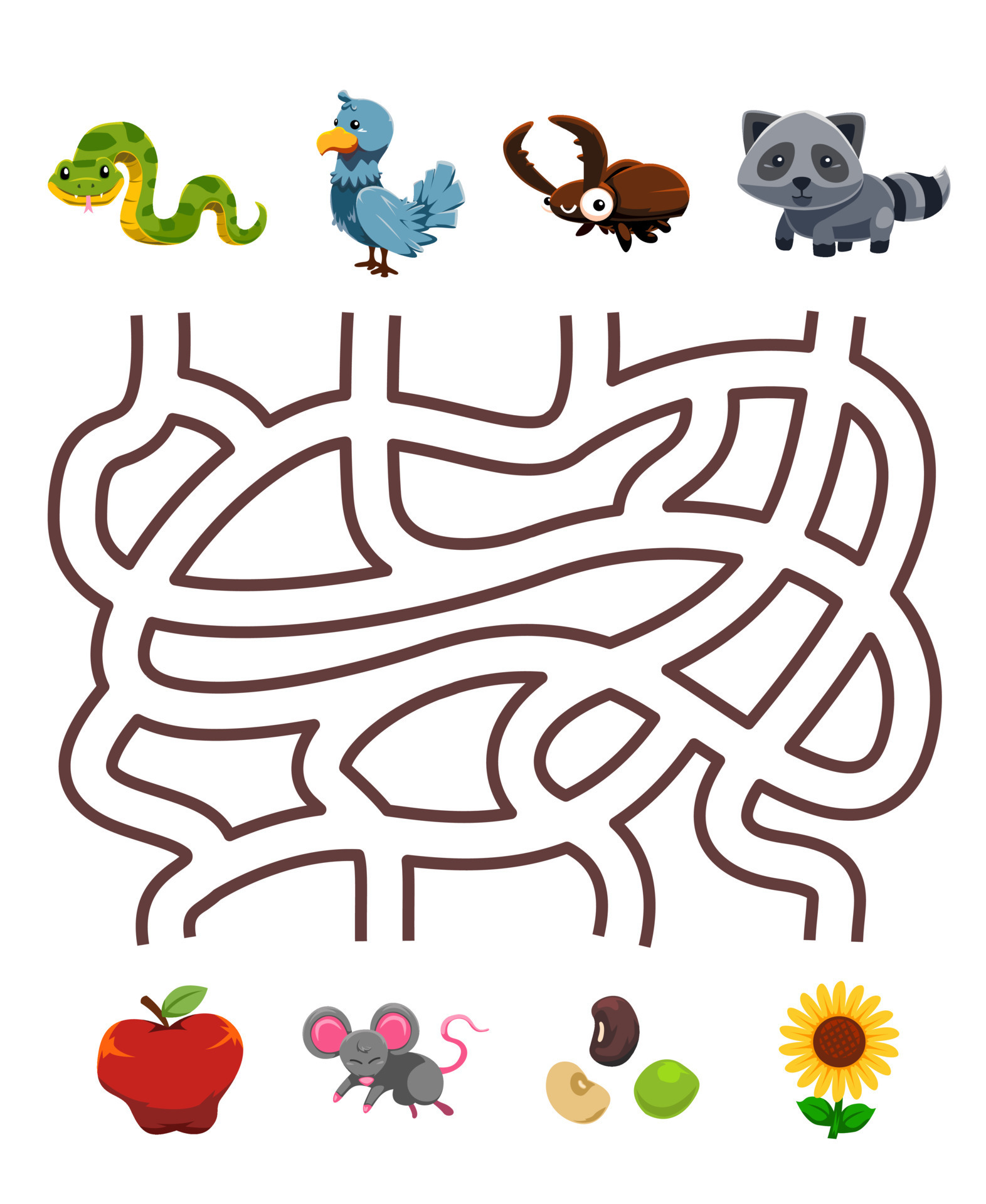 maze-puzzle-game-for-children-pair-cute-cartoon-snake-dove-beetle