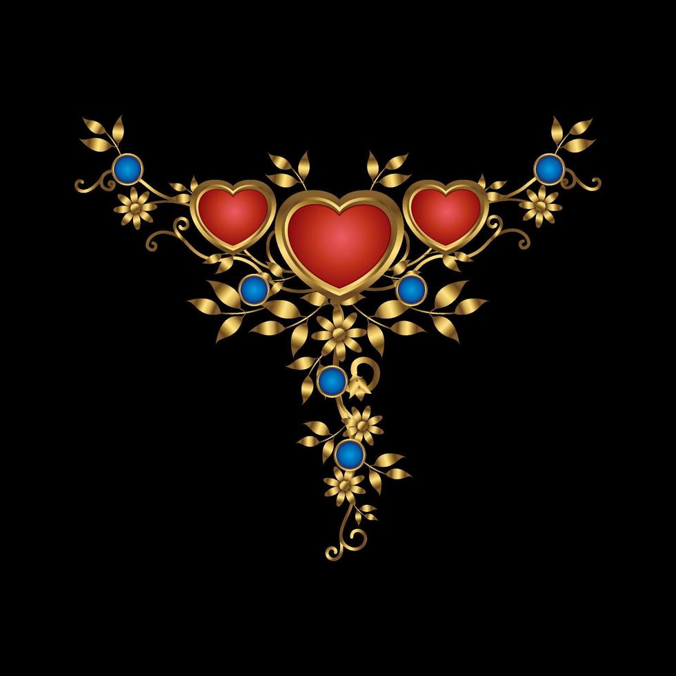 Golden mockups. Golden Heart Floral  Pattern. With Black backgrounds. vector