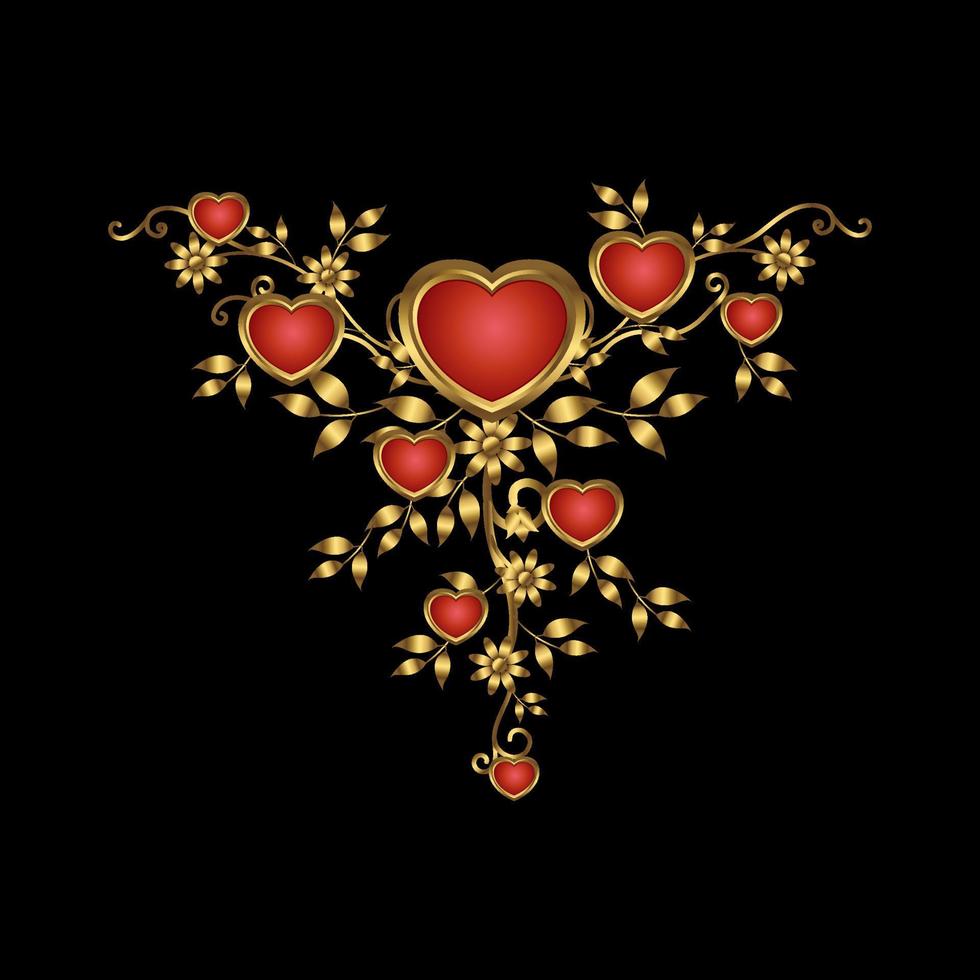Golden mockups. Golden Heart Floral  Pattern. With Black backgrounds. vector