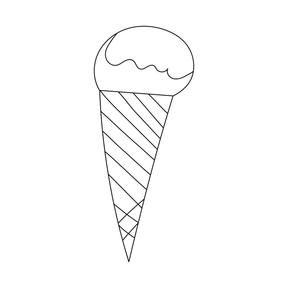 Ice cream in the form of a cone in the style of a doodle. Vector isolated image for cafe menu design