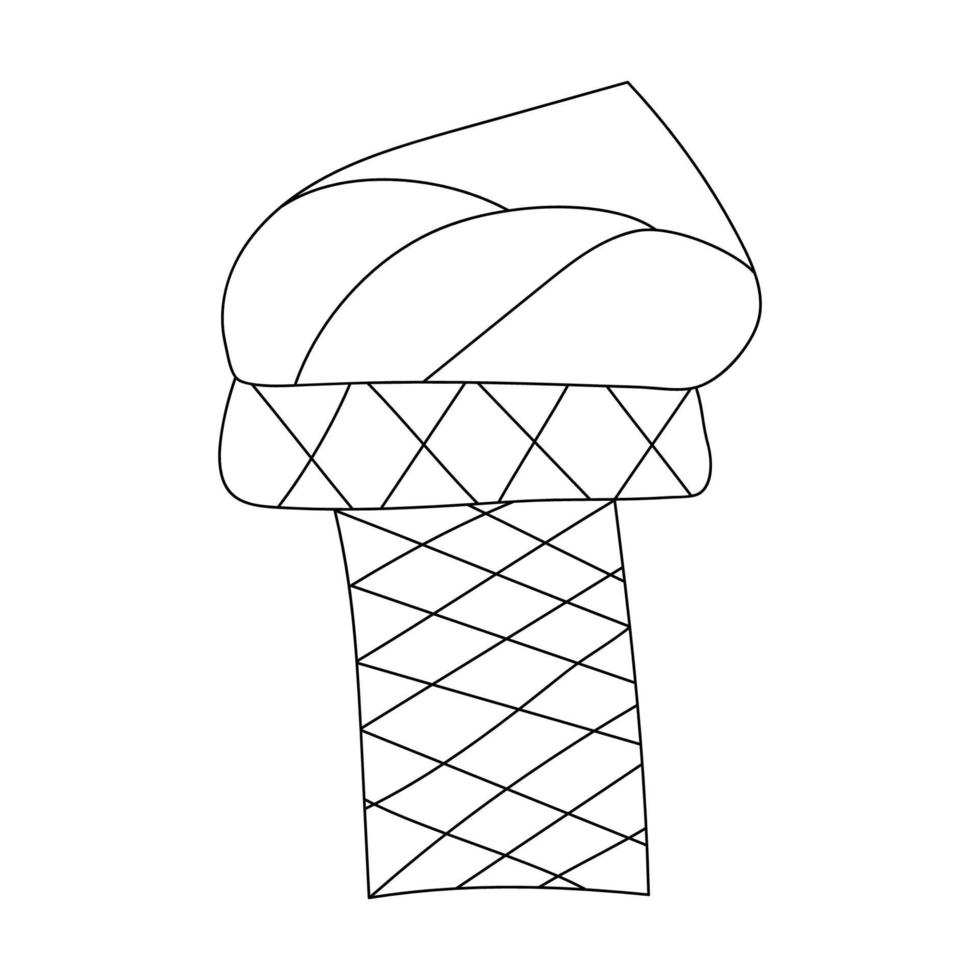Ice cream in a waffle cone in the style of a doodle. Vector isolated images for web design or cafe menu