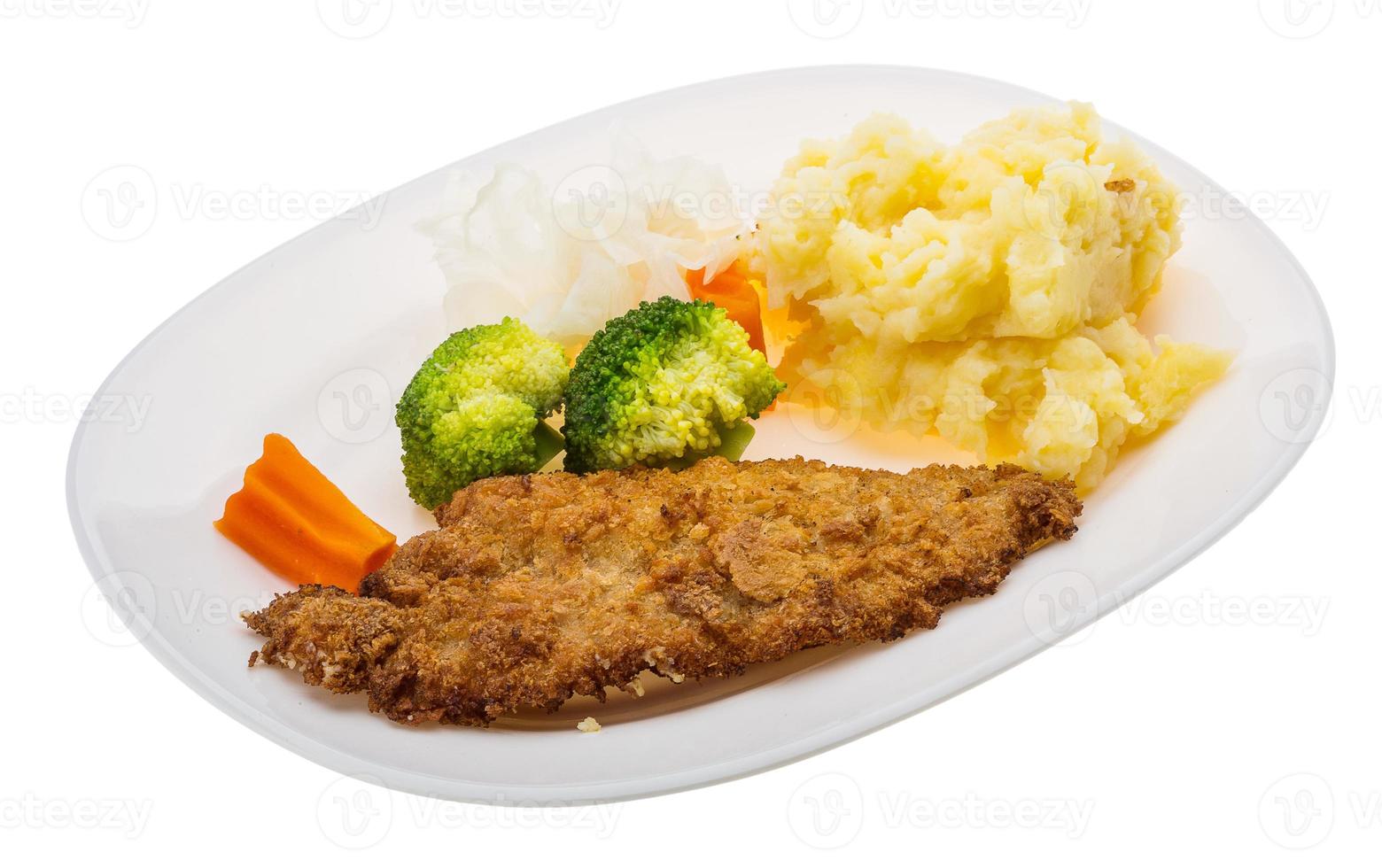 schnitzel on the plate and white background photo