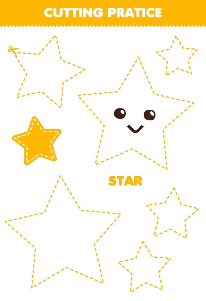 Education game for children cutting practice with geometric shape star printable worksheet vector