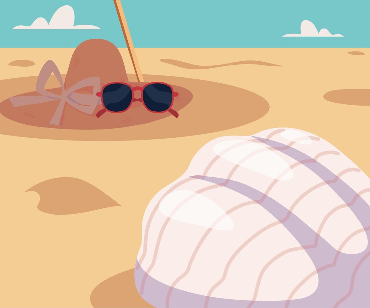 beach sand and sunglasses vector