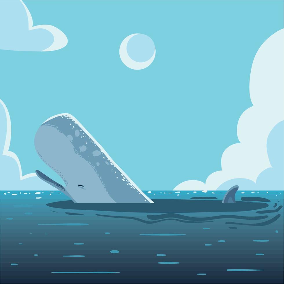 sperm whale in the surface sea vector