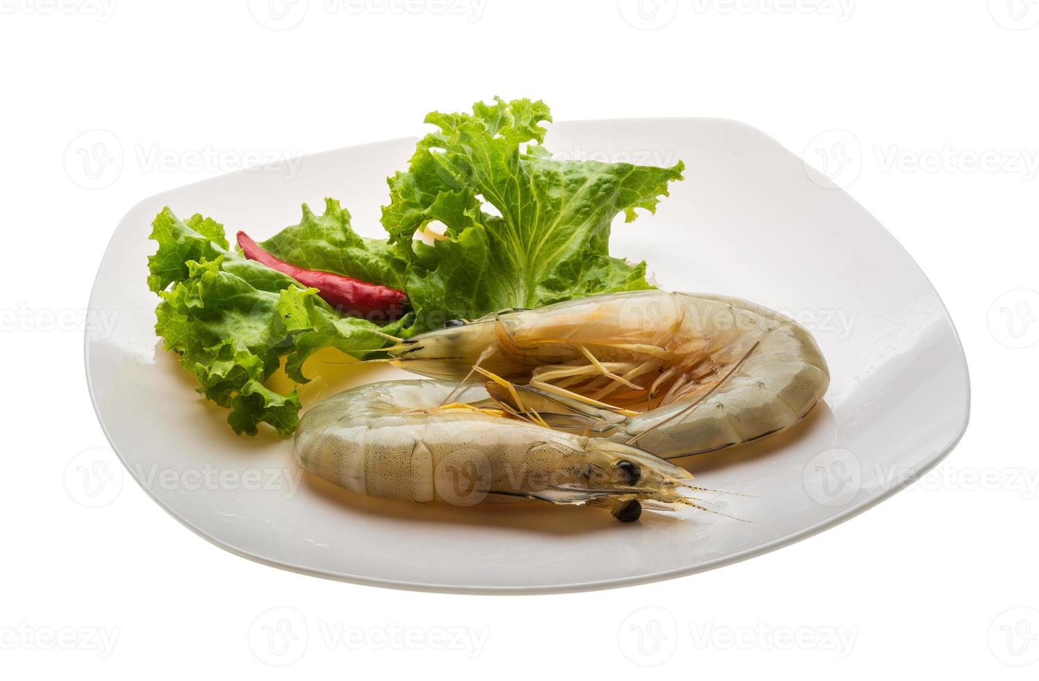 Tiger prawn on the plate and white background photo