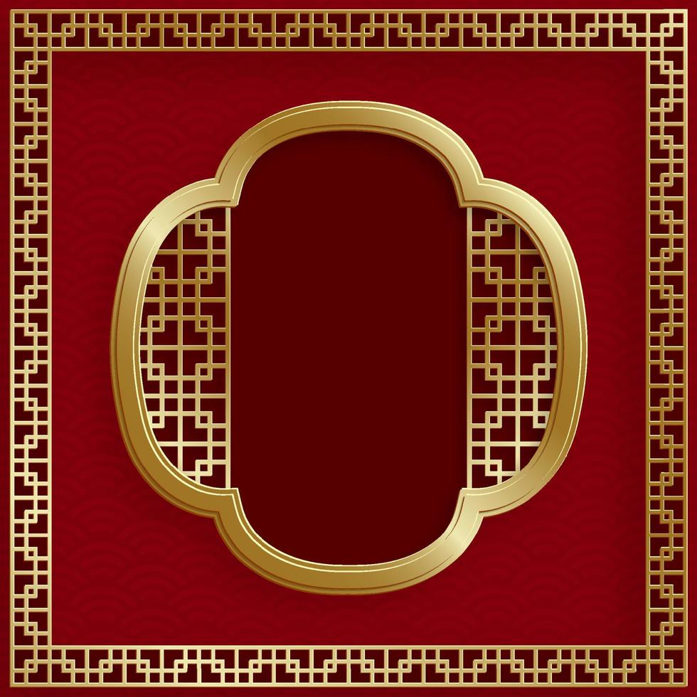 Chinese frame with oriental Asian elements on color background vector