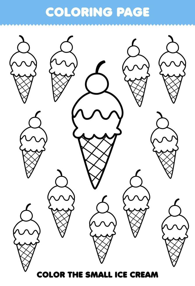 Education game for children coloring page big or small picture of ice cream printable worksheet vector