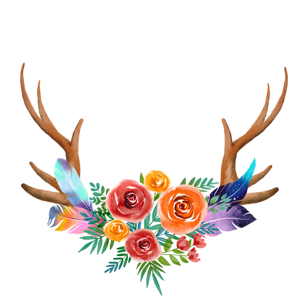 watercolor antler and flower png