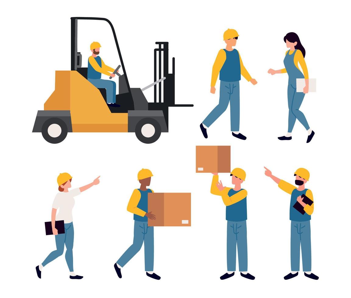 warehouse workers logistics, set 11210947 Vector Art at Vecteezy