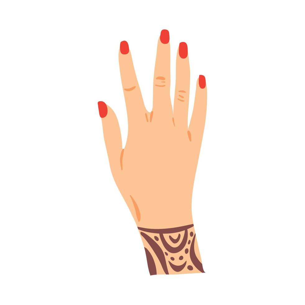 mano femenina con tatuaje vector