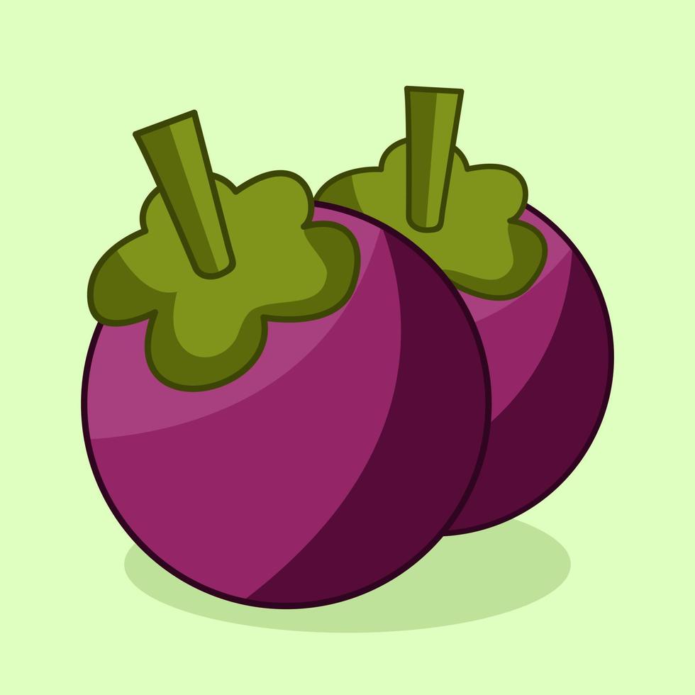Vector illustration of cute purple mangosteen fruit
