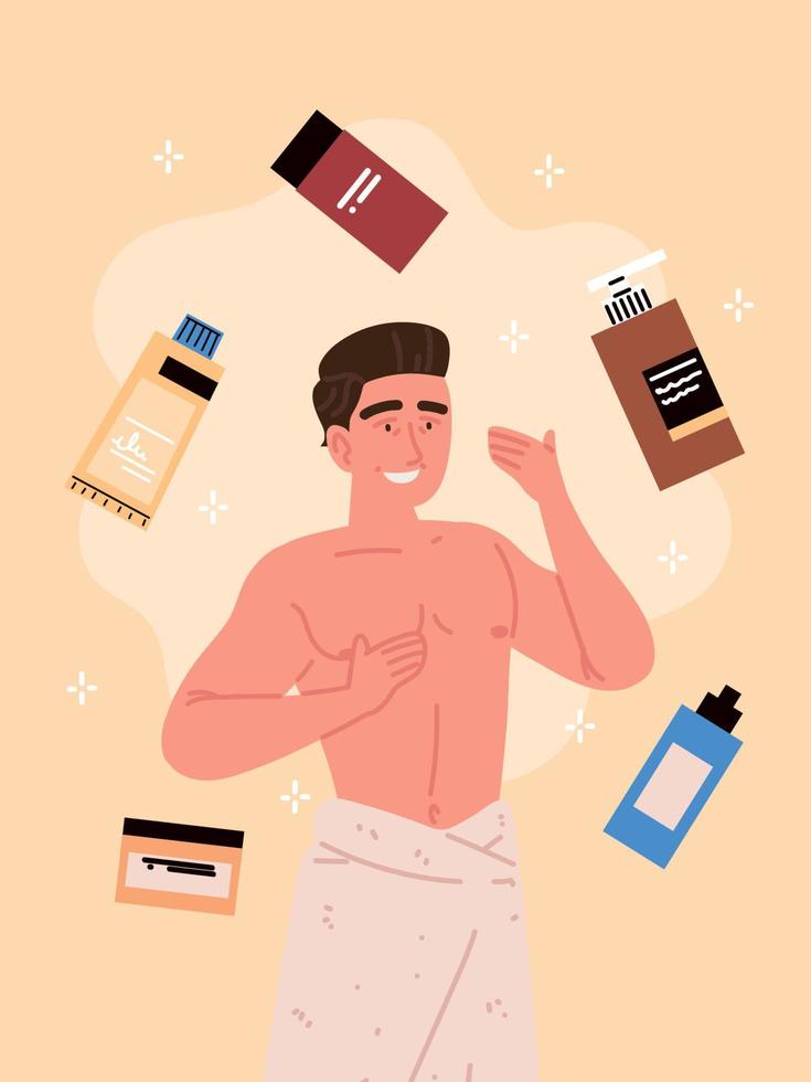 guy in towel and cosmetics vector