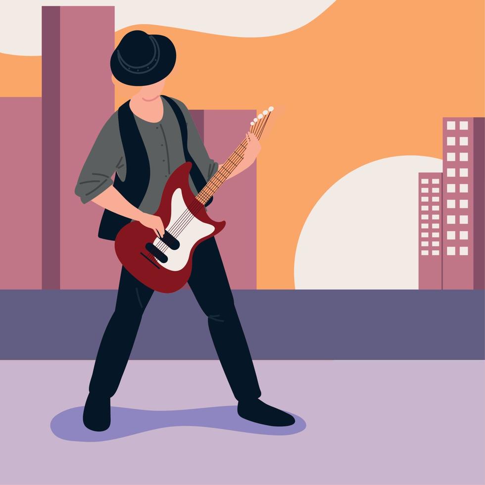 musician playing guitar in the street vector