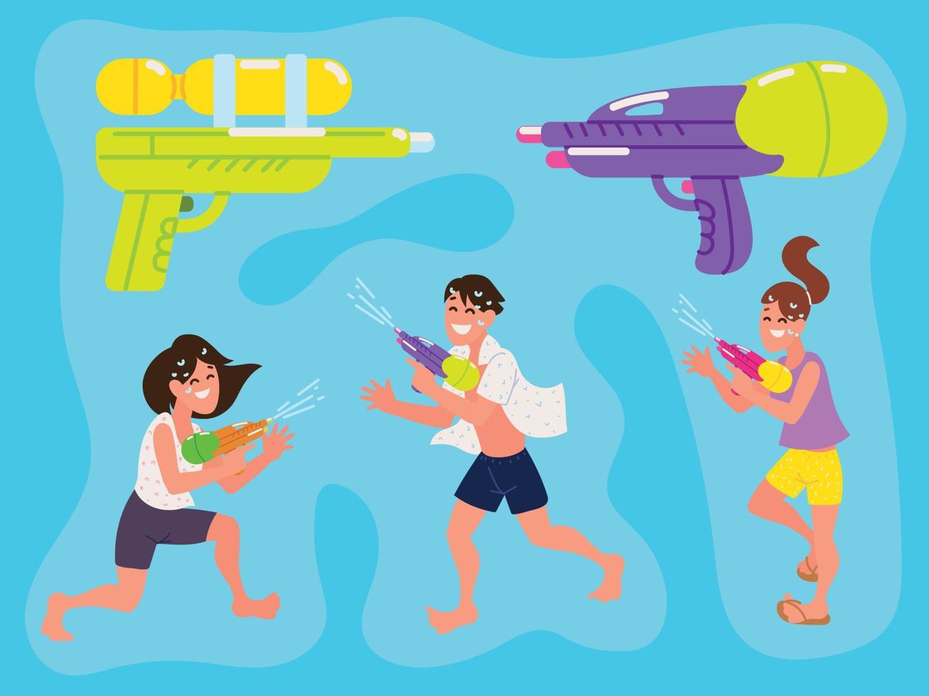 people with water gun vector