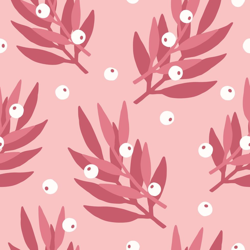Hand drawn leaves pattern in pink tones vector