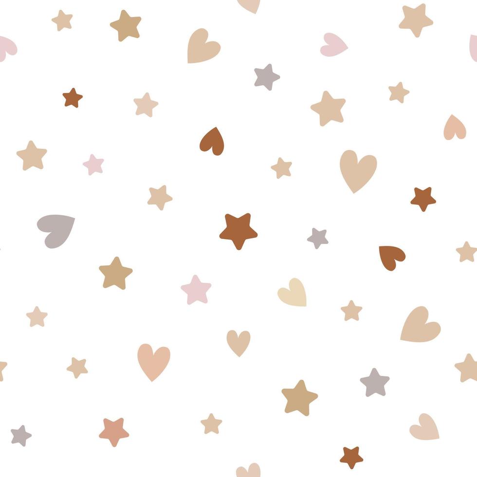 Boho pastel pattern with stars and hearts. Kids boho background. Isolated on white background. Nursery wall art, baby textile. vector
