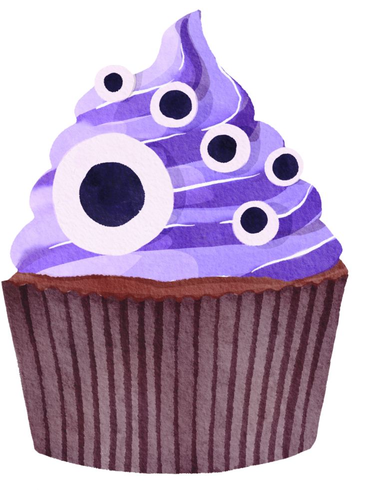 Watercolor cute halloween cupcake png