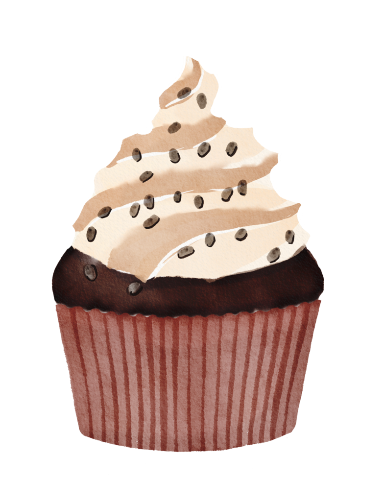 Watercolor chocolate cupcake png