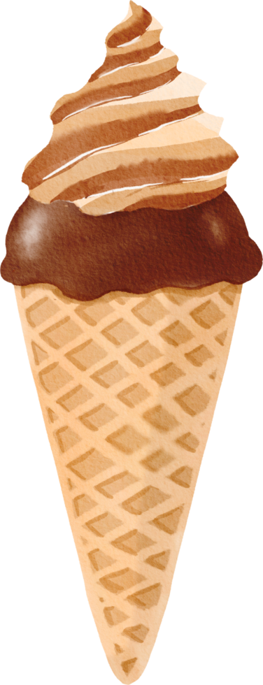 chocolate ice cream cone watercolor painted png