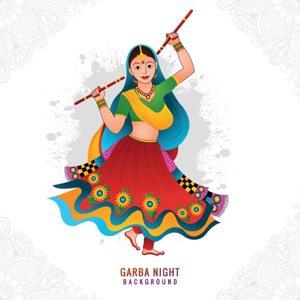 Garba night woman playing garba and dandiya celebration background vector