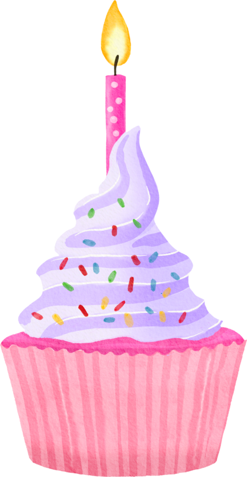 Watercolor colorful birthday cupcake png